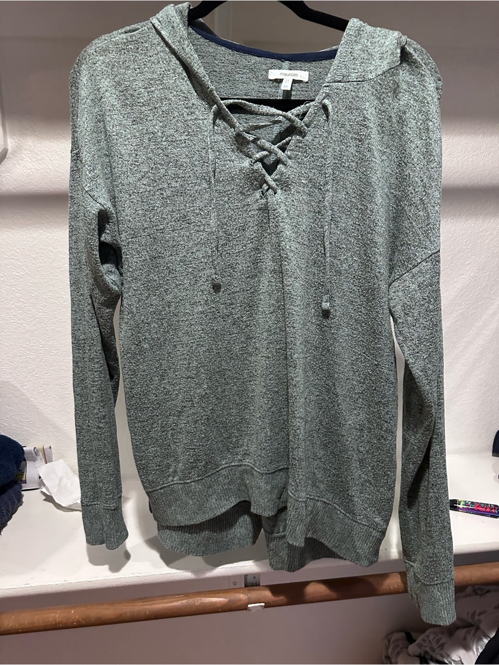 Heathered Sage Lace-Up Hoodie Sweater